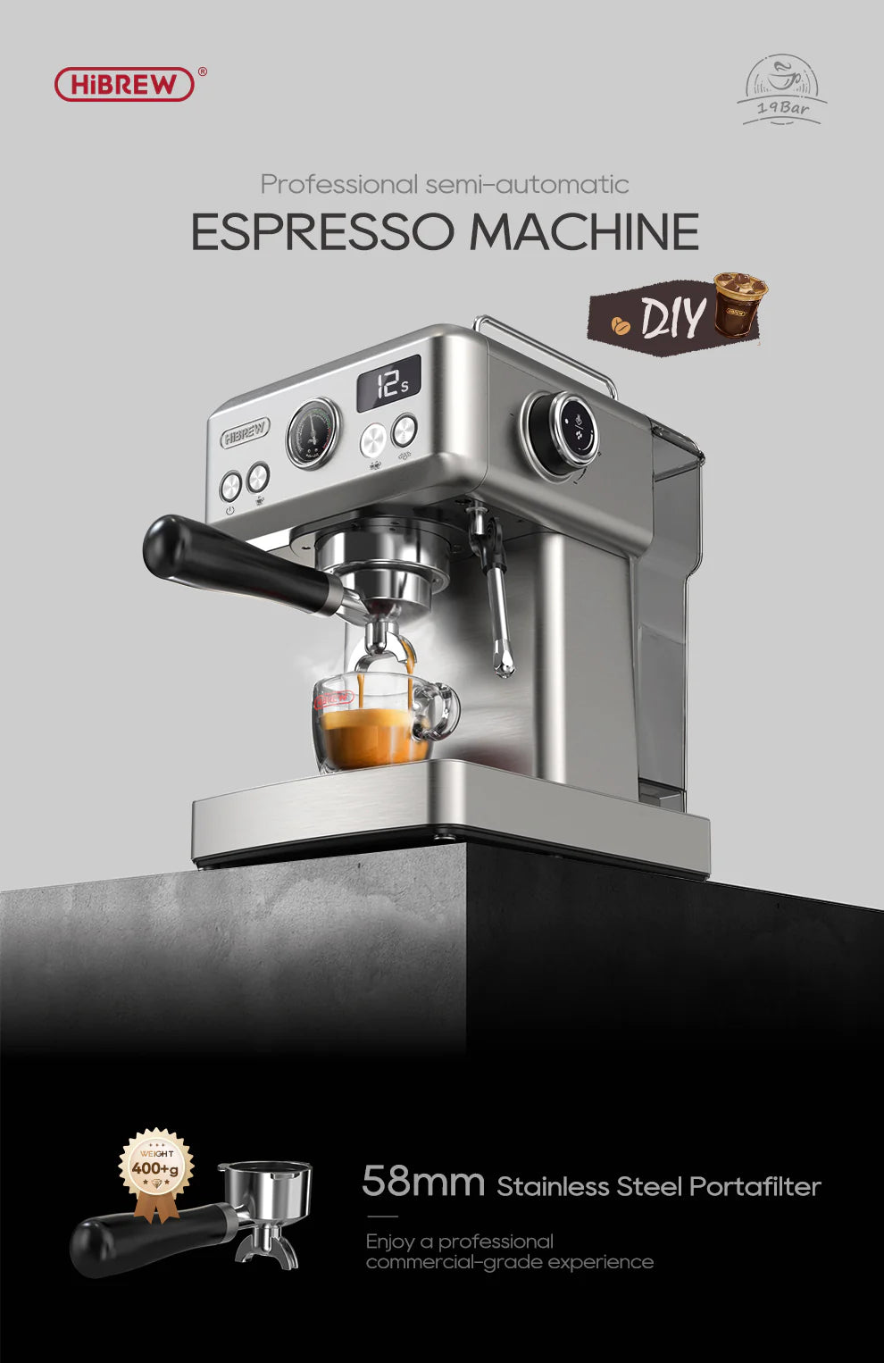 HiBREW H10A Espresso Machine with Temperature Control & Volumetric Dosing